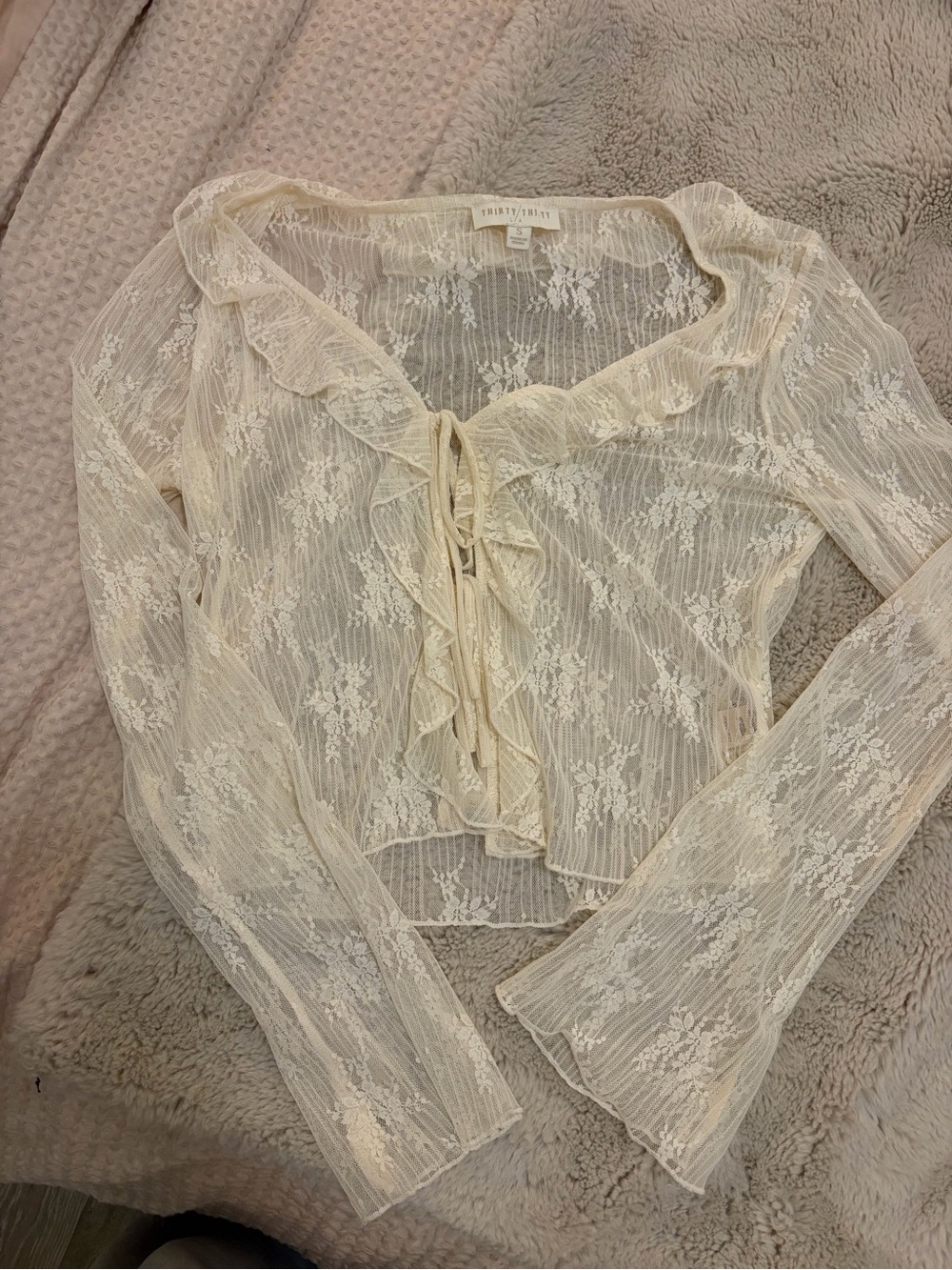 Tularosa Cream Sheer Lace Tie-Front Blouse